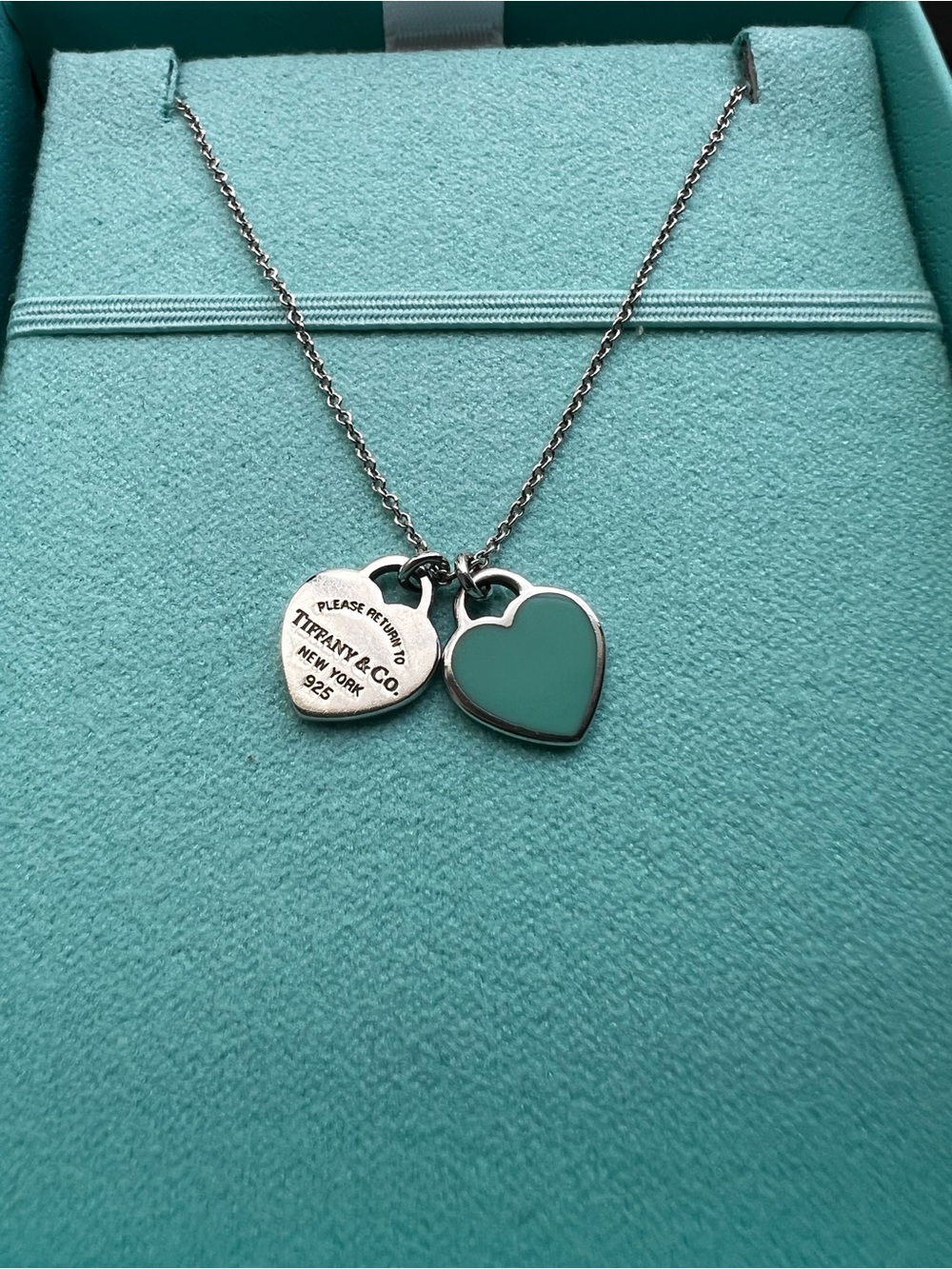 Tiffany & Co. Sterling Silver Heart Tag Necklace with Tiffany Blue Enamel Heart